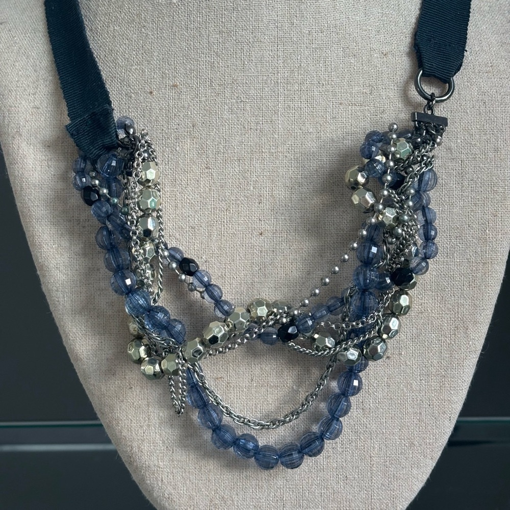 American Eagle Outfitters Vintage Beaded Necklace with Navy and Silver Accents